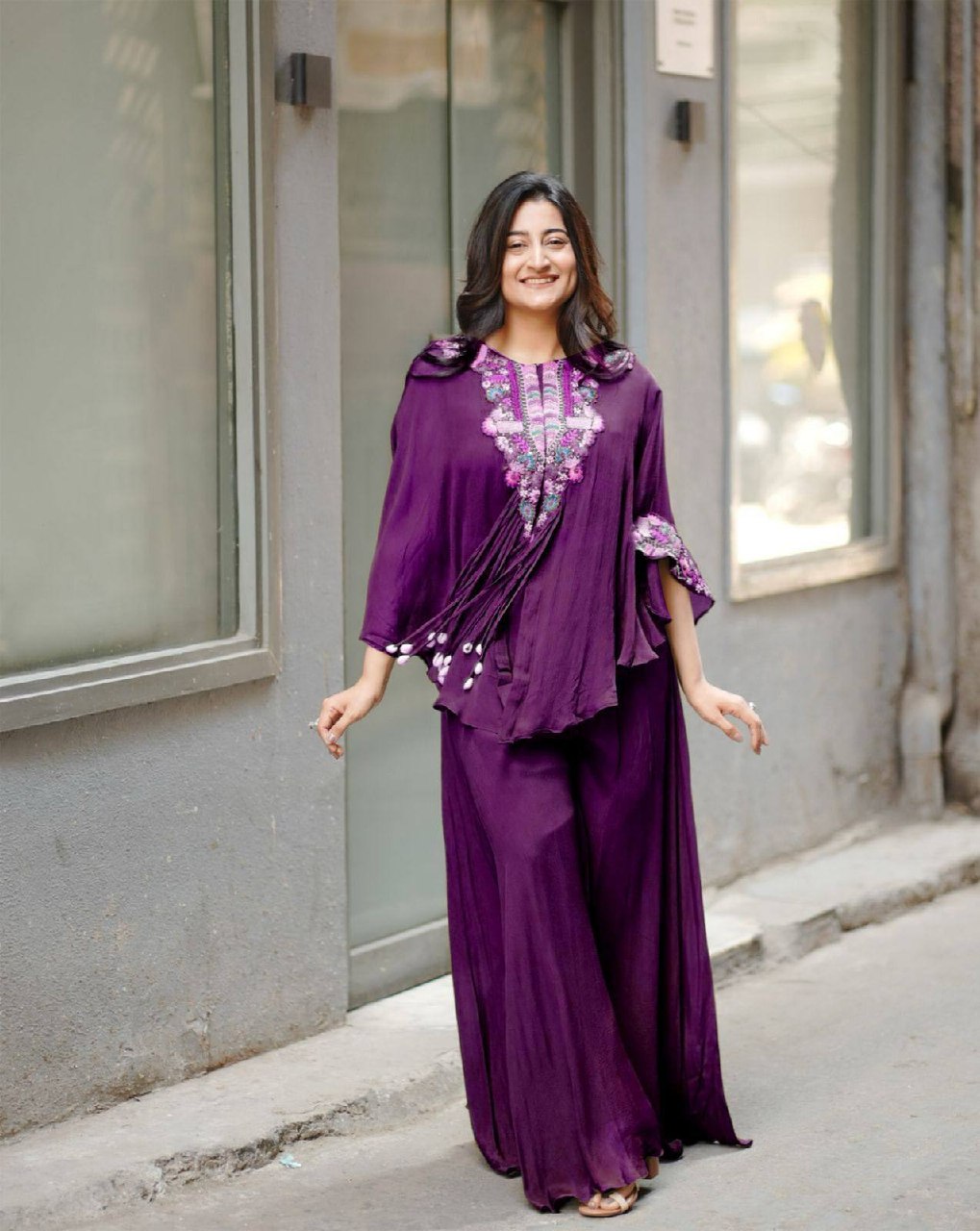 Designer Red Chinon Set with Sequins Embroidery Work & Kodi Latkan for Parties