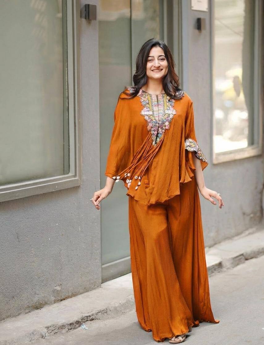 Designer Red Chinon Set with Sequins Embroidery Work & Kodi Latkan for Parties