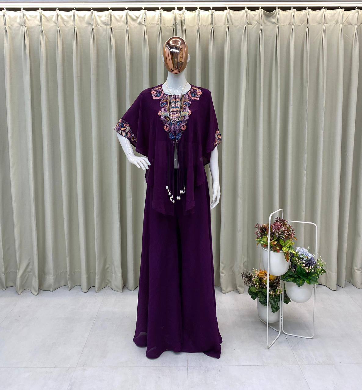 Designer Red Chinon Set with Sequins Embroidery Work & Kodi Latkan for Parties
