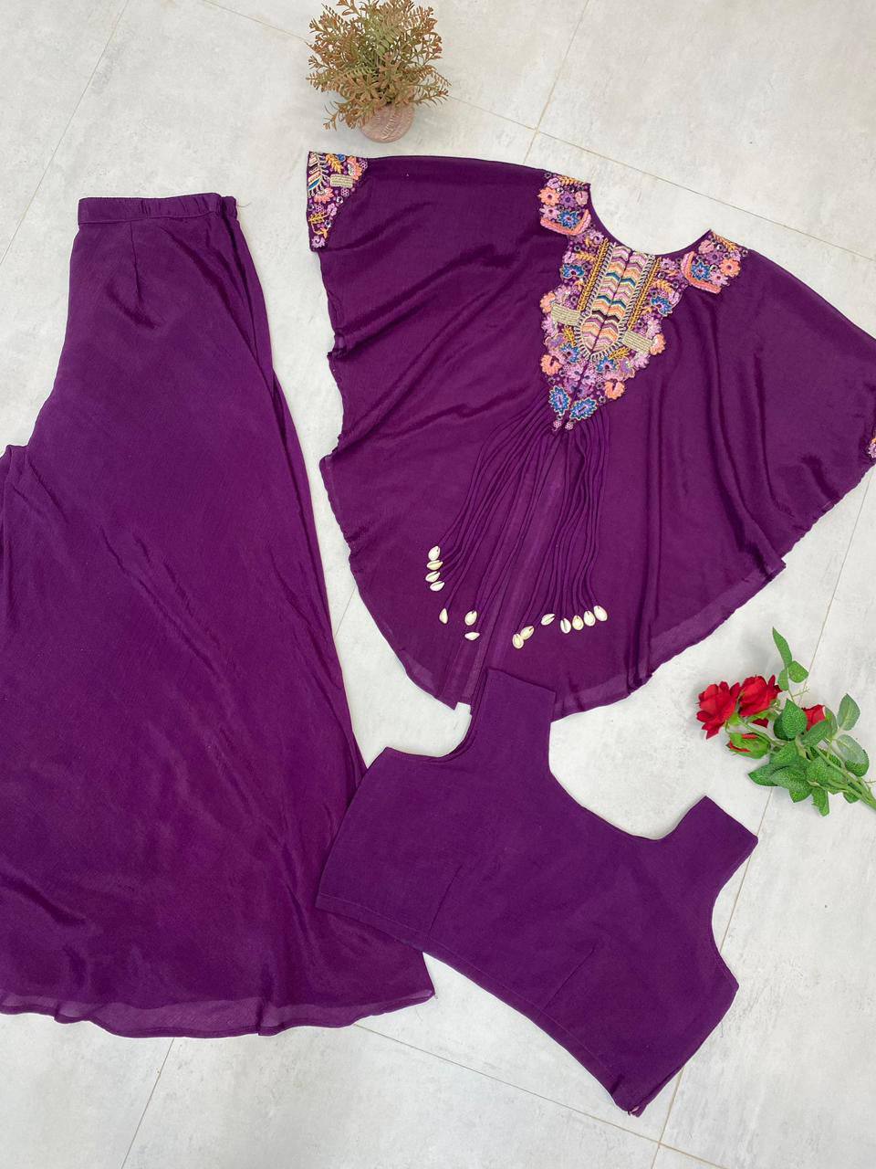 Designer Red Chinon Set with Sequins Embroidery Work & Kodi Latkan for Parties