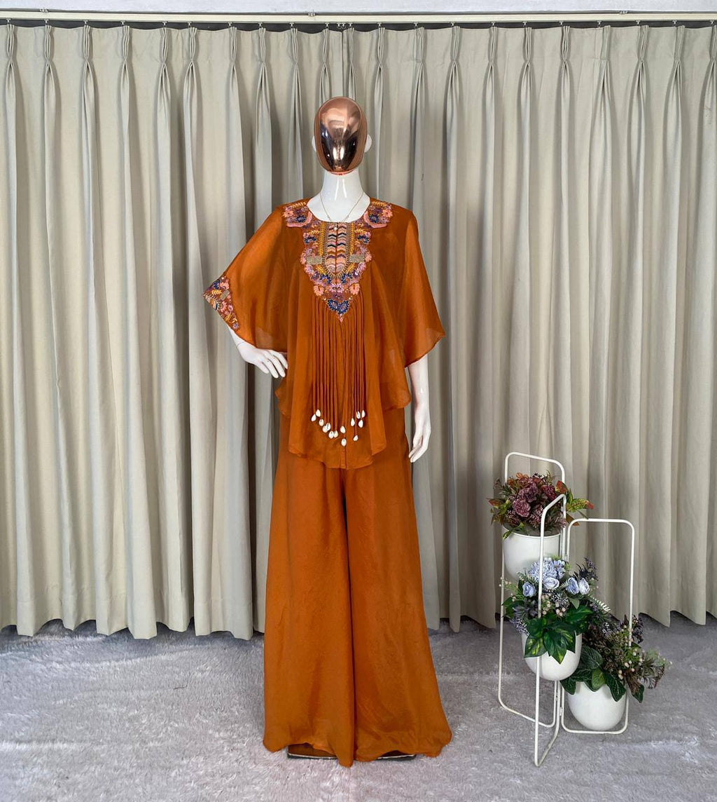 Designer Red Chinon Set with Sequins Embroidery Work & Kodi Latkan for Parties