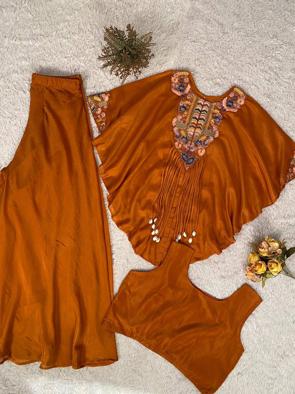 Designer Red Chinon Set with Sequins Embroidery Work & Kodi Latkan for Parties