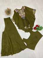Designer Red Chinon Set with Sequins Embroidery Work & Kodi Latkan for Parties