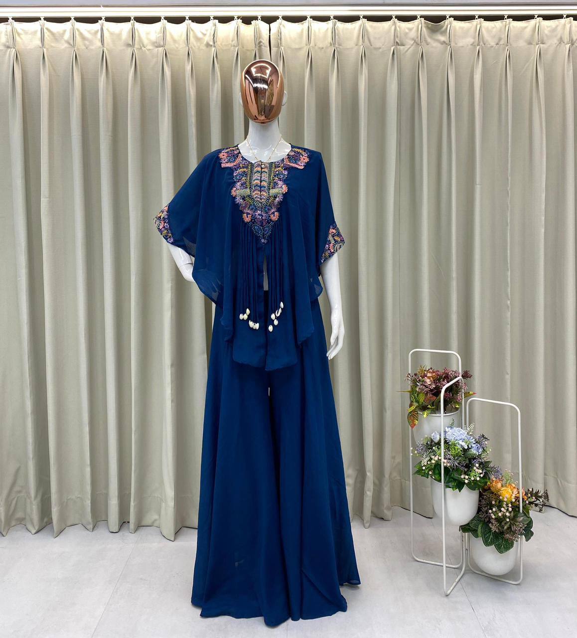 Designer Red Chinon Set with Sequins Embroidery Work & Kodi Latkan for Parties