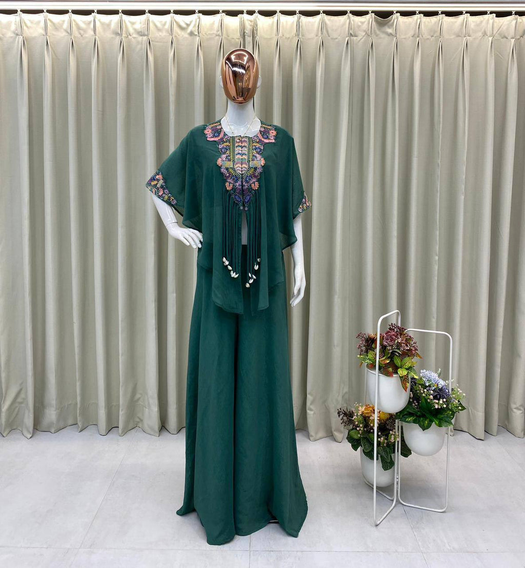 Designer Red Chinon Set with Sequins Embroidery Work & Kodi Latkan for Parties