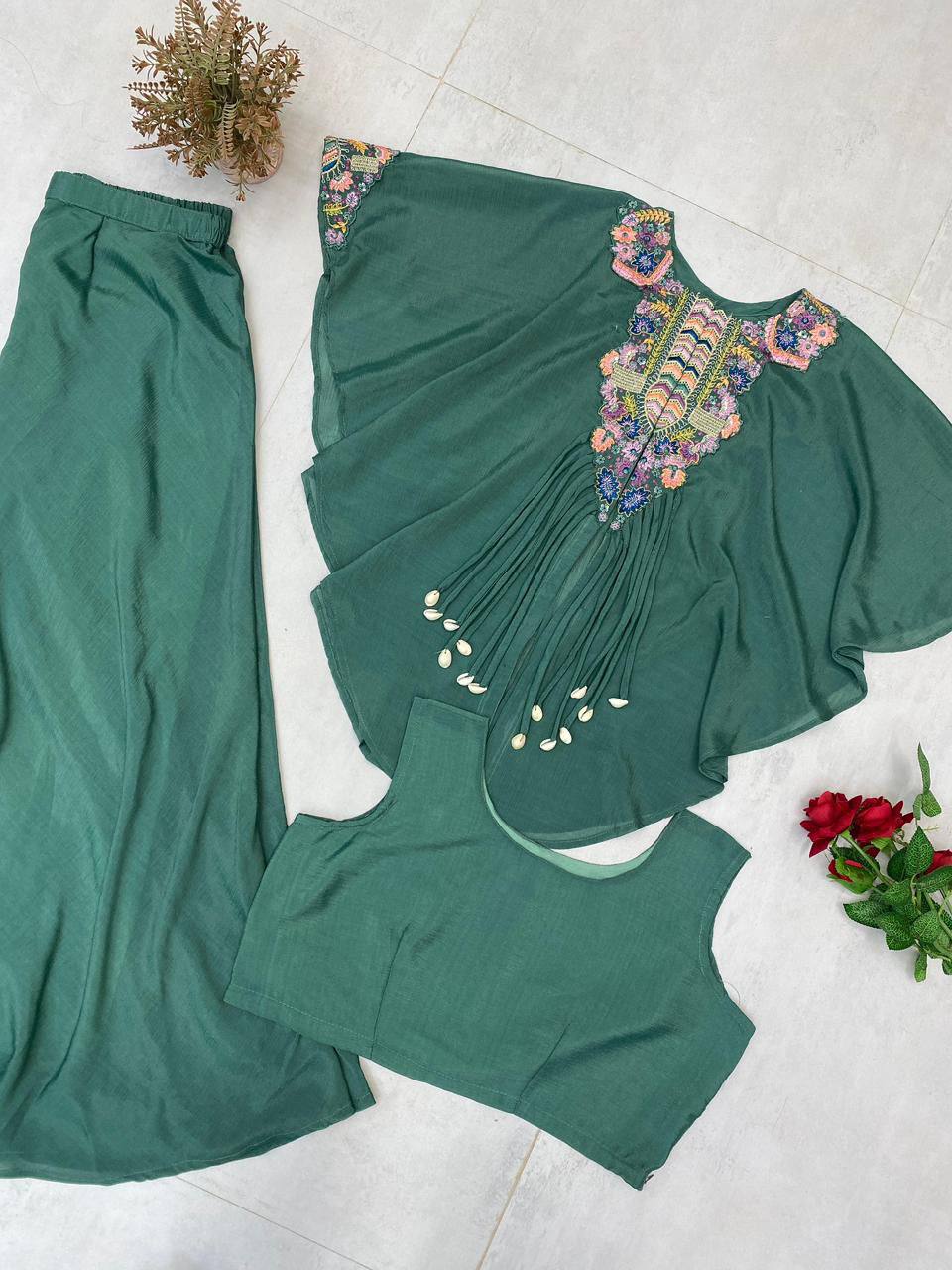Designer Red Chinon Set with Sequins Embroidery Work & Kodi Latkan for Parties