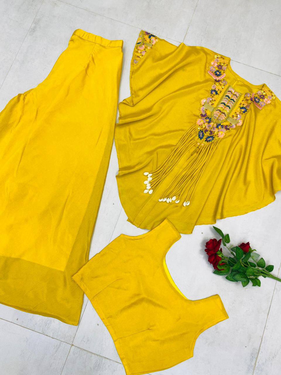 Designer Red Chinon Set with Sequins Embroidery Work & Kodi Latkan for Parties