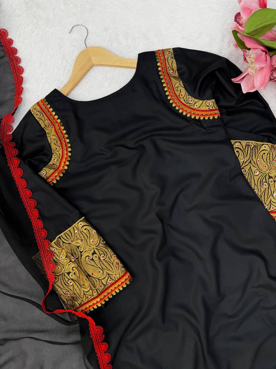 Premium Kashmiri Style Thread Work Kurti with Palazzo & Dupatta