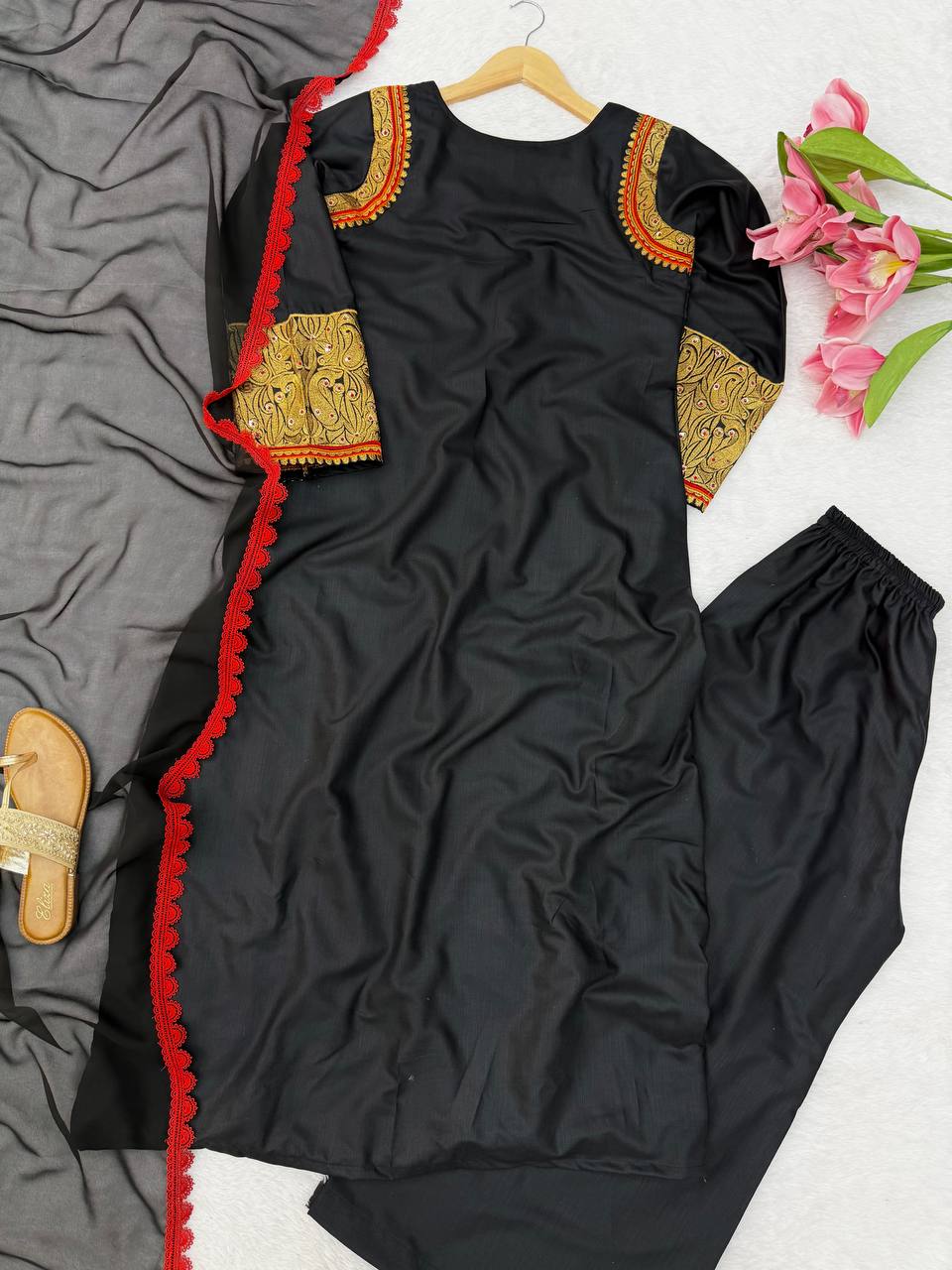 Premium Kashmiri Style Thread Work Kurti with Palazzo & Dupatta