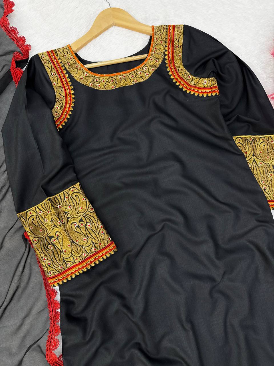 Premium Kashmiri Style Thread Work Kurti with Palazzo & Dupatta