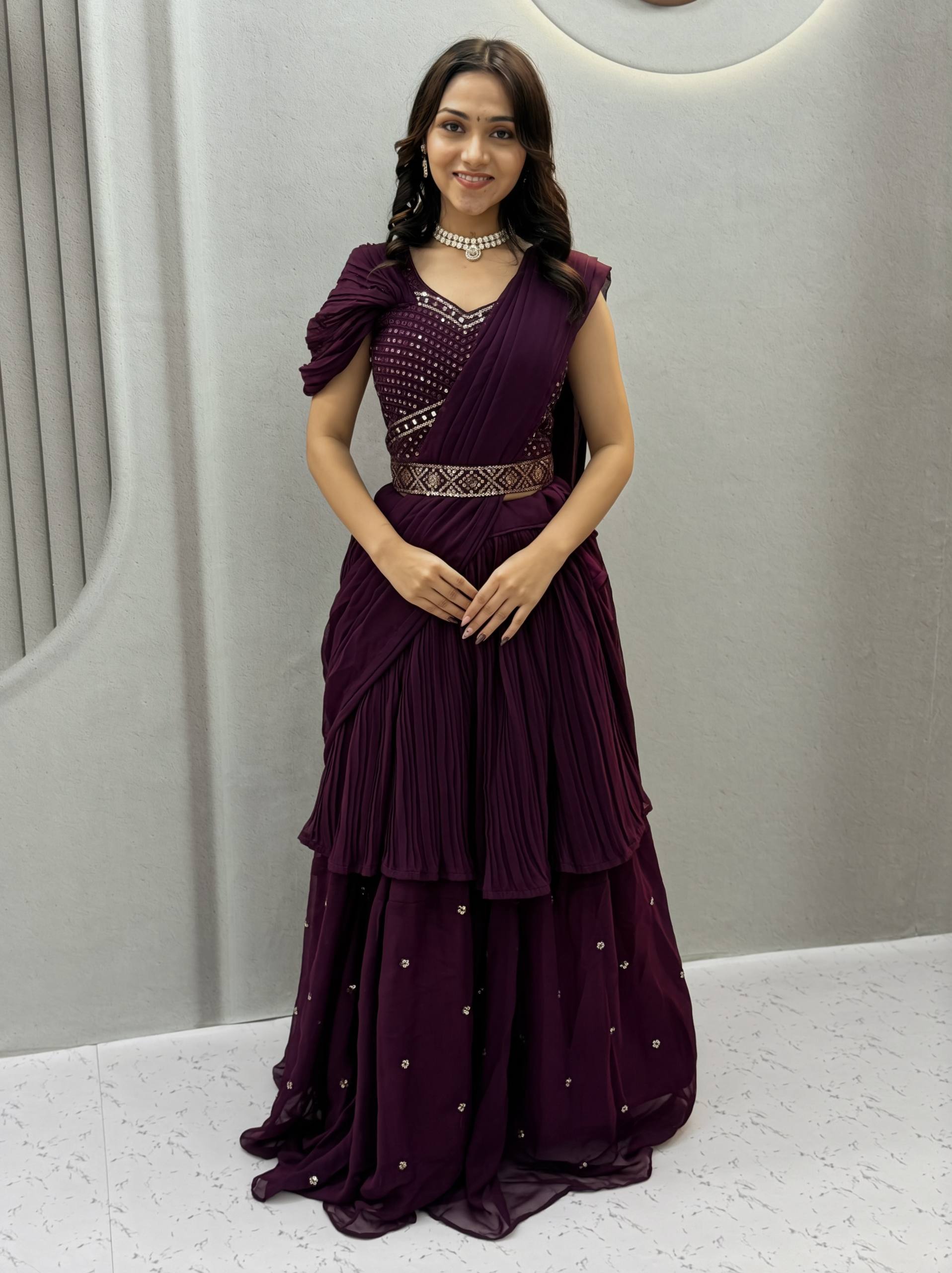 Designer Faux Georgette Lehenga Choli with Handcrafted Mirror & Thread Work, Heavy Sequin Embroidery and 3.50 Metre Double Flair