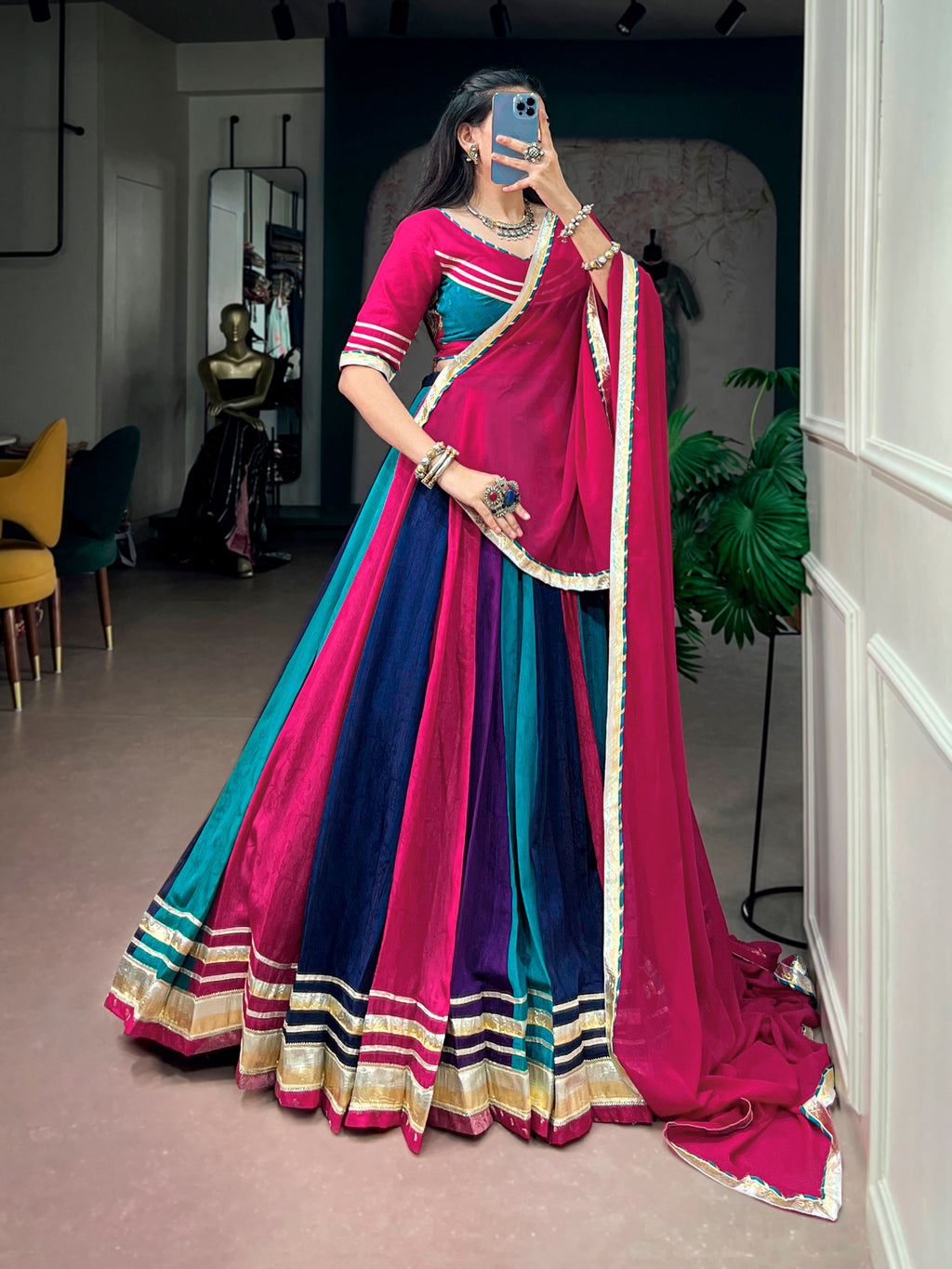 Rangrez Colorful Lehenga Choli Set with Gotta Patti Lace Work