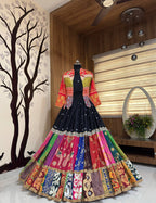 Raasrani Muslin Cotton Digital Print & Mirror Work Lehenga Choli with Koti Jacket
