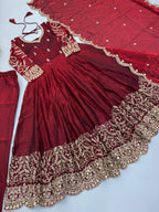 Designer Fendy Silk Gown Set with Heavy Embroidery Codding & Sequin Work, Full Sleeve Gown, Micro Cotton Pant and Matching Dupatta