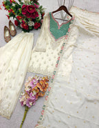 Myra Chinon Silk Mirror Diamond Embroidered Palazzo Suit with Dupatta