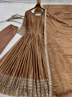 Ravellea Designer Rangoli Crush Silk Embroidered Anarkali Gown with Sequence Work, Heavy Butter Silk Bottom & Embroidered Dupatta 3-Piece Ethnic Wear Set