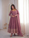 Ravellea Designer Rangoli Crush Silk Embroidered Anarkali Gown with Sequence Work, Heavy Butter Silk Bottom & Embroidered Dupatta 3-Piece Ethnic Wear Set
