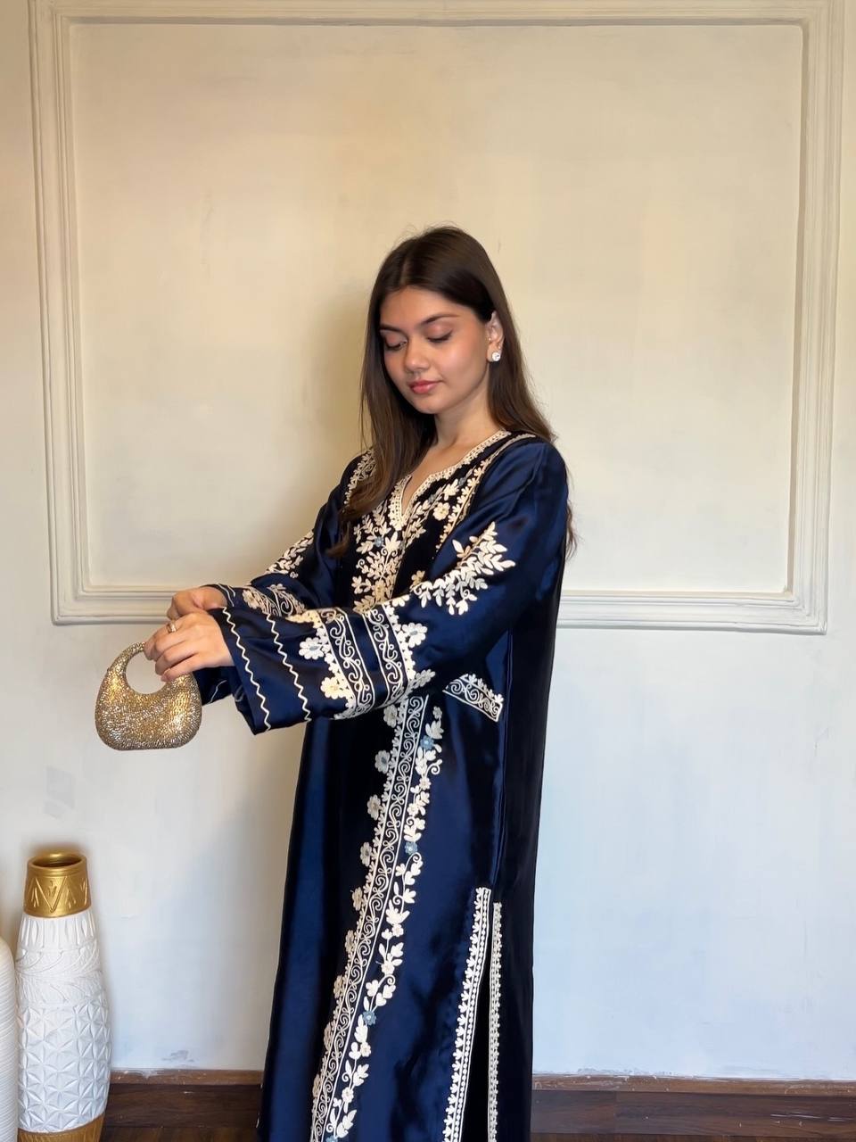 Aafreen Satin Rayon Embroidered Oversized Kaftan Set