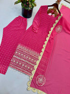 Eshana Hot Pink Georgette Straight Fit Suit with Embroidery Work