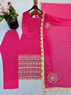 Eshana Hot Pink Georgette Straight Fit Suit with Embroidery Work