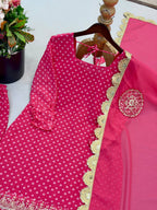 Eshana Hot Pink Georgette Straight Fit Suit with Embroidery Work