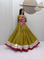 Garvi Olive Kutchi Gamthi & Mirror Work Lehenga Choli Set