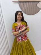 Garvi Olive Kutchi Gamthi & Mirror Work Lehenga Choli Set