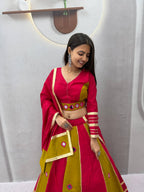 Jhilmil Roman Silk Lehenga Choli Set with Mirror Work for Women
