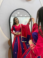 Jhilmil Roman Silk Lehenga Choli Set with Mirror Work for Women