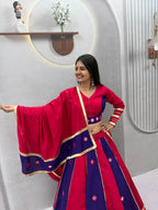 Jhilmil Roman Silk Lehenga Choli Set with Mirror Work for Women