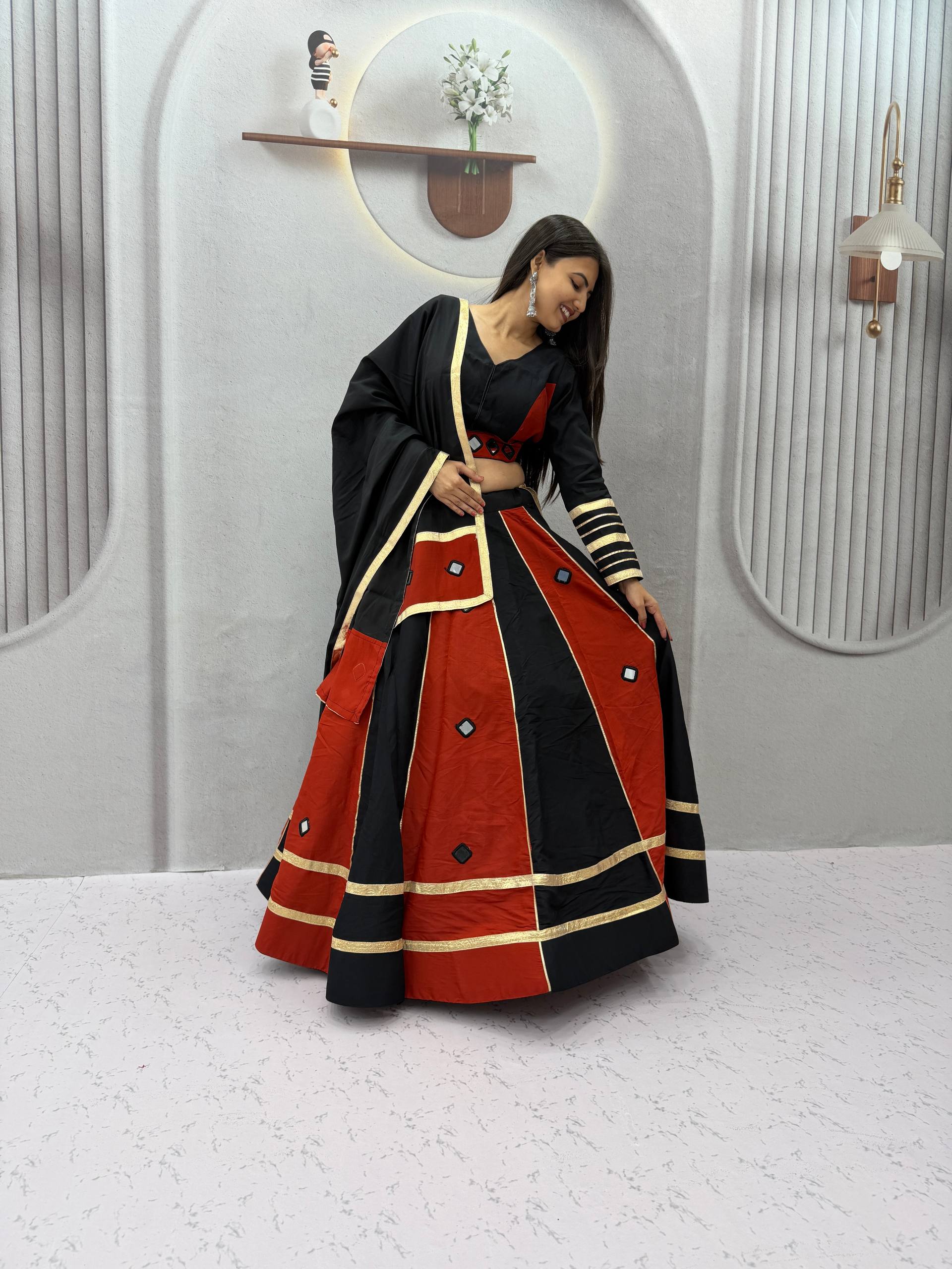 Jhilmil Roman Silk Lehenga Choli Set with Mirror Work for Women