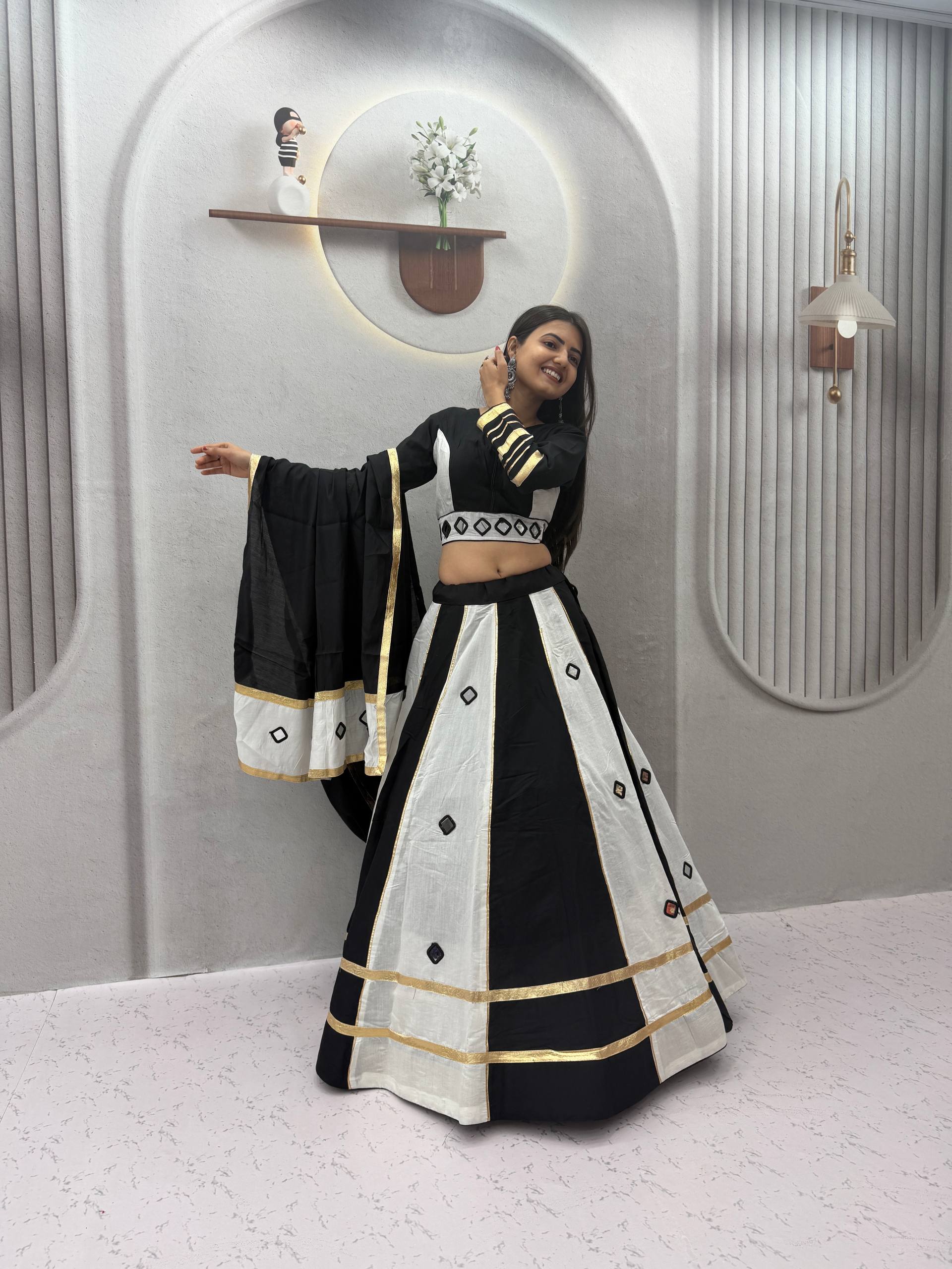 Jhilmil Roman Silk Lehenga Choli Set with Mirror Work for Women