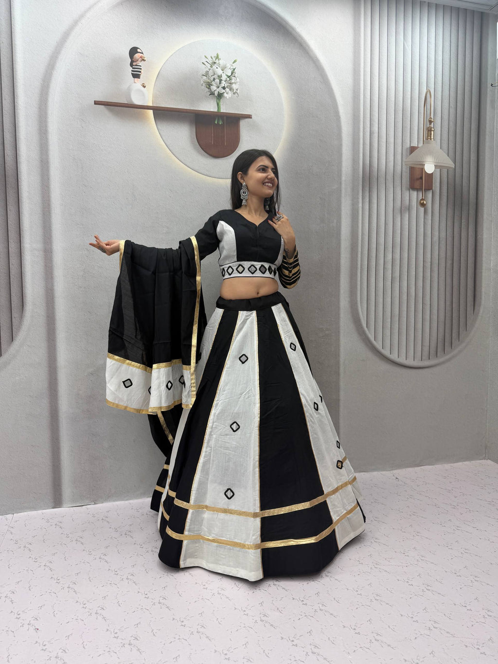 Jhilmil Roman Silk Lehenga Choli Set with Mirror Work for Women