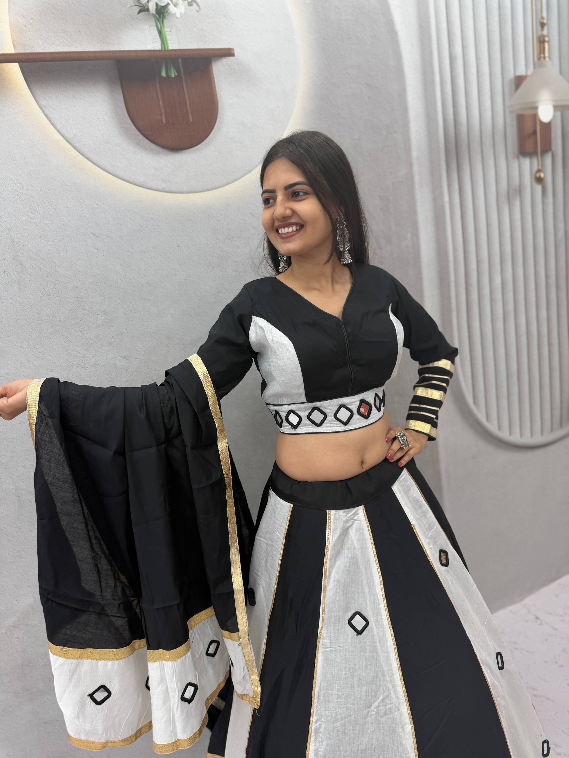 Jhilmil Roman Silk Lehenga Choli Set with Mirror Work for Women