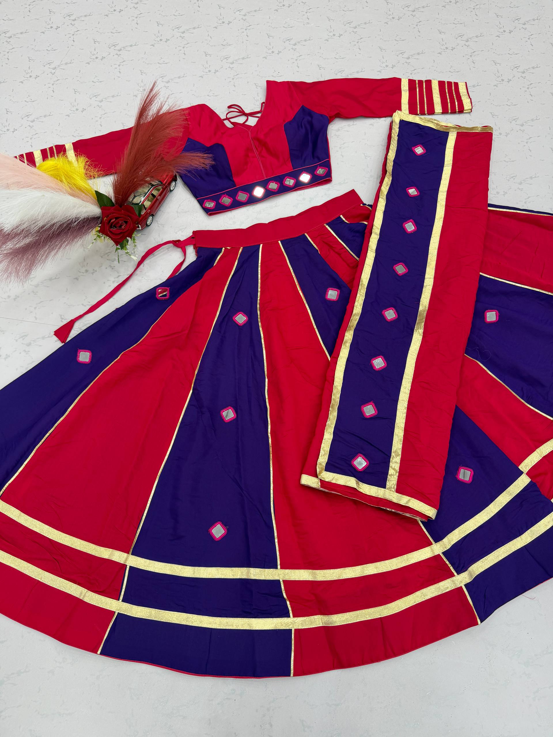 Jhilmil Roman Silk Lehenga Choli Set with Mirror Work for Women