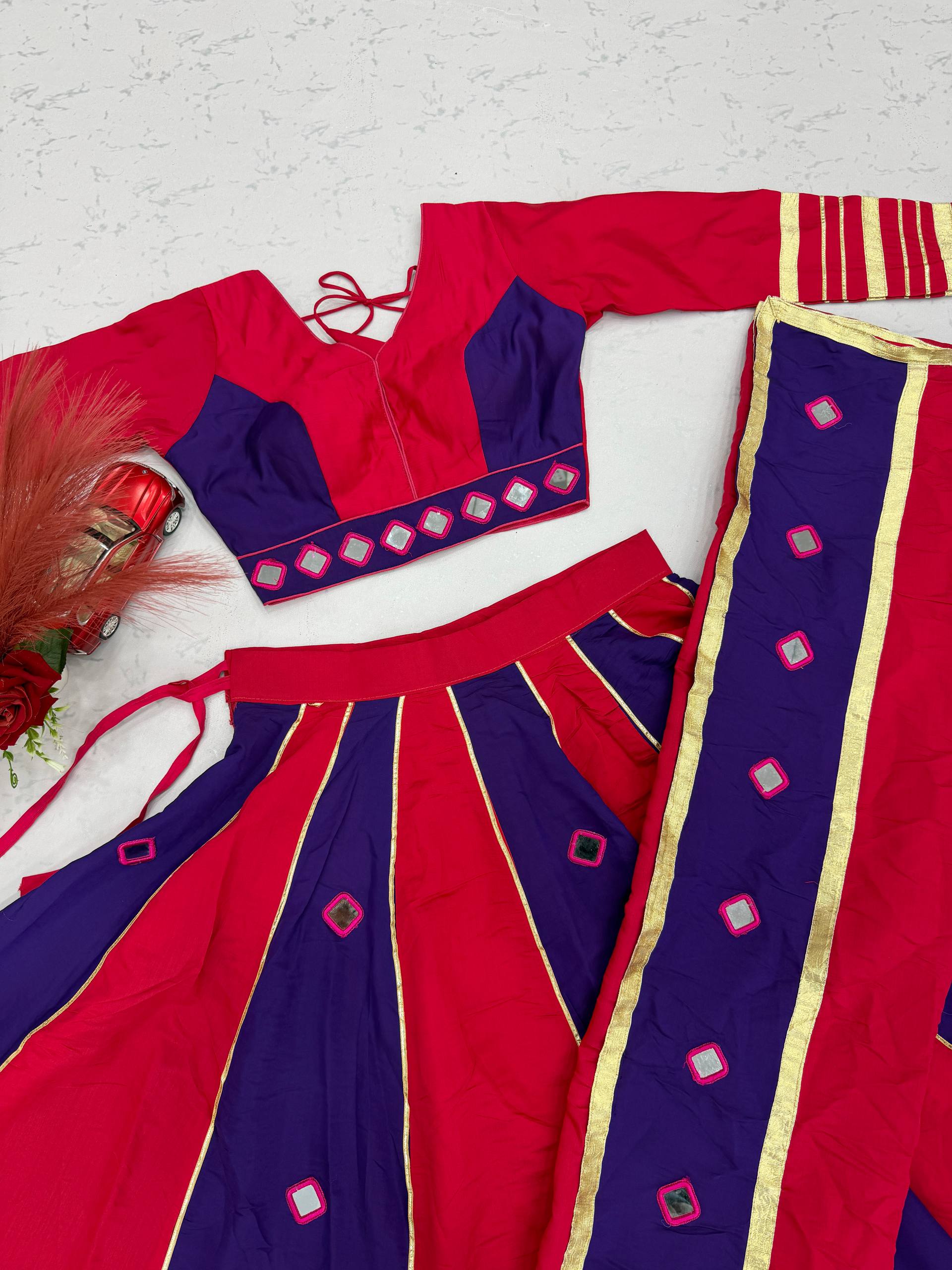 Jhilmil Roman Silk Lehenga Choli Set with Mirror Work for Women