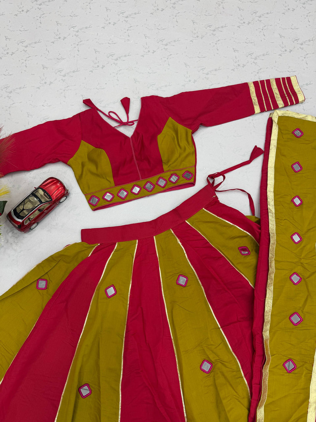 Jhilmil Roman Silk Lehenga Choli Set with Mirror Work for Women