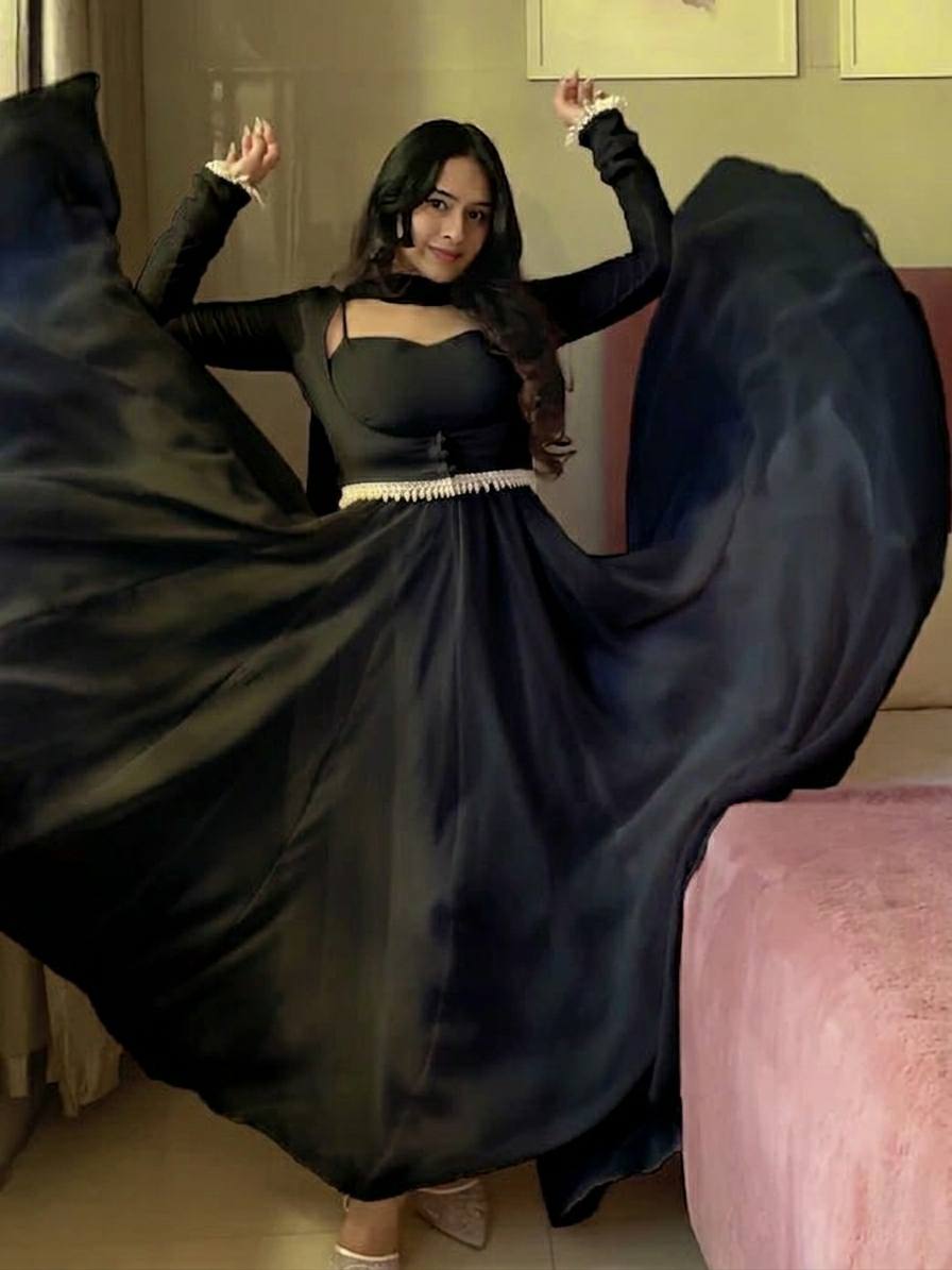 Wedding Ready Faux Georgette Gown Set with Pant & Dupatta