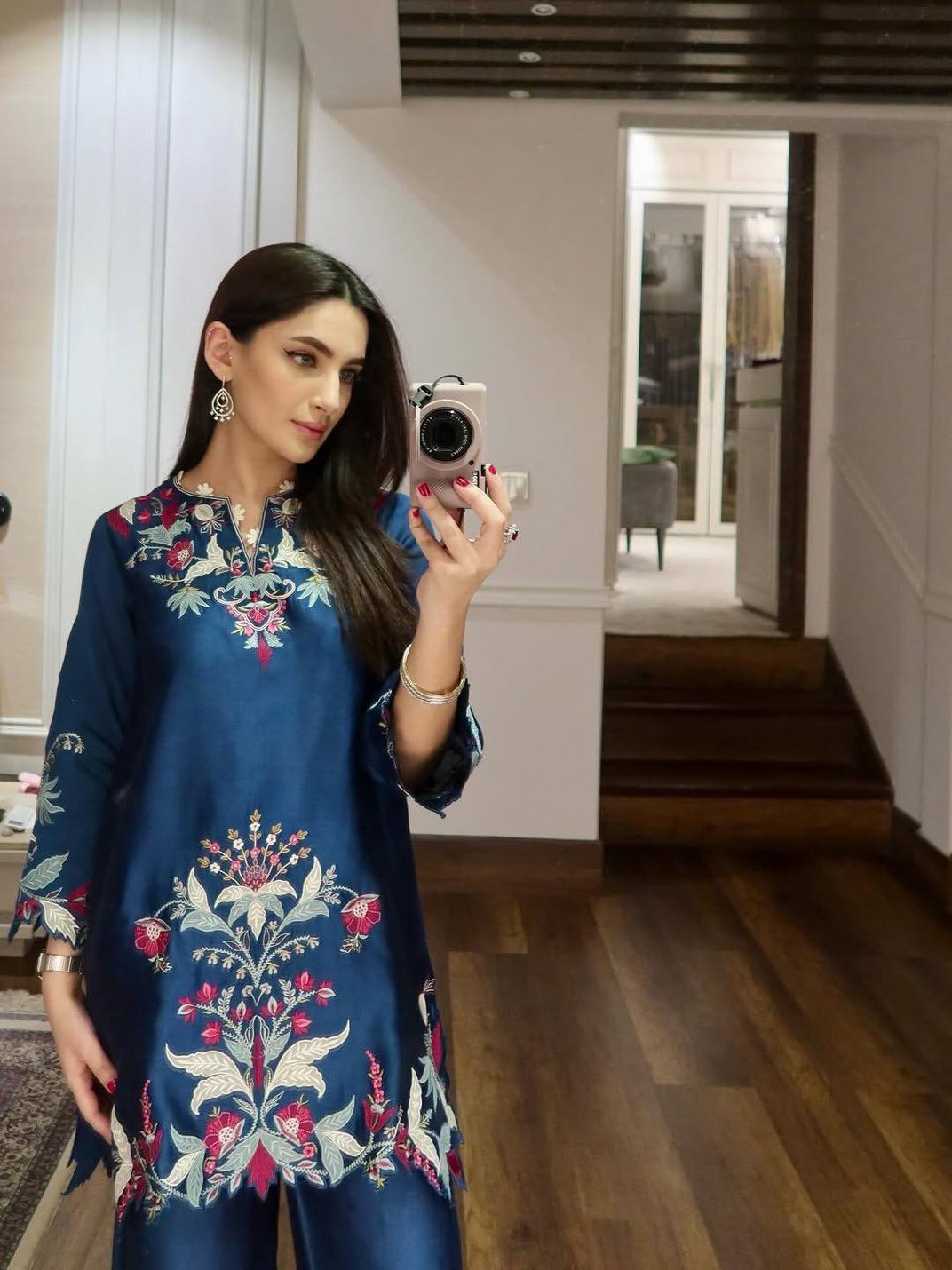 French Crepe Embroidered Palazzo Suit with Designer Cut Work