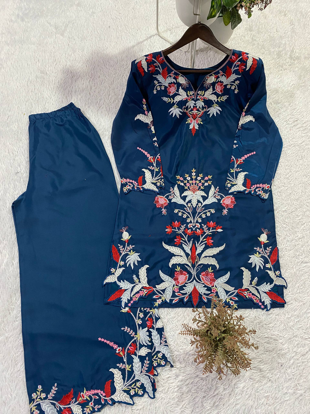 French Crepe Embroidered Palazzo Suit with Designer Cut Work
