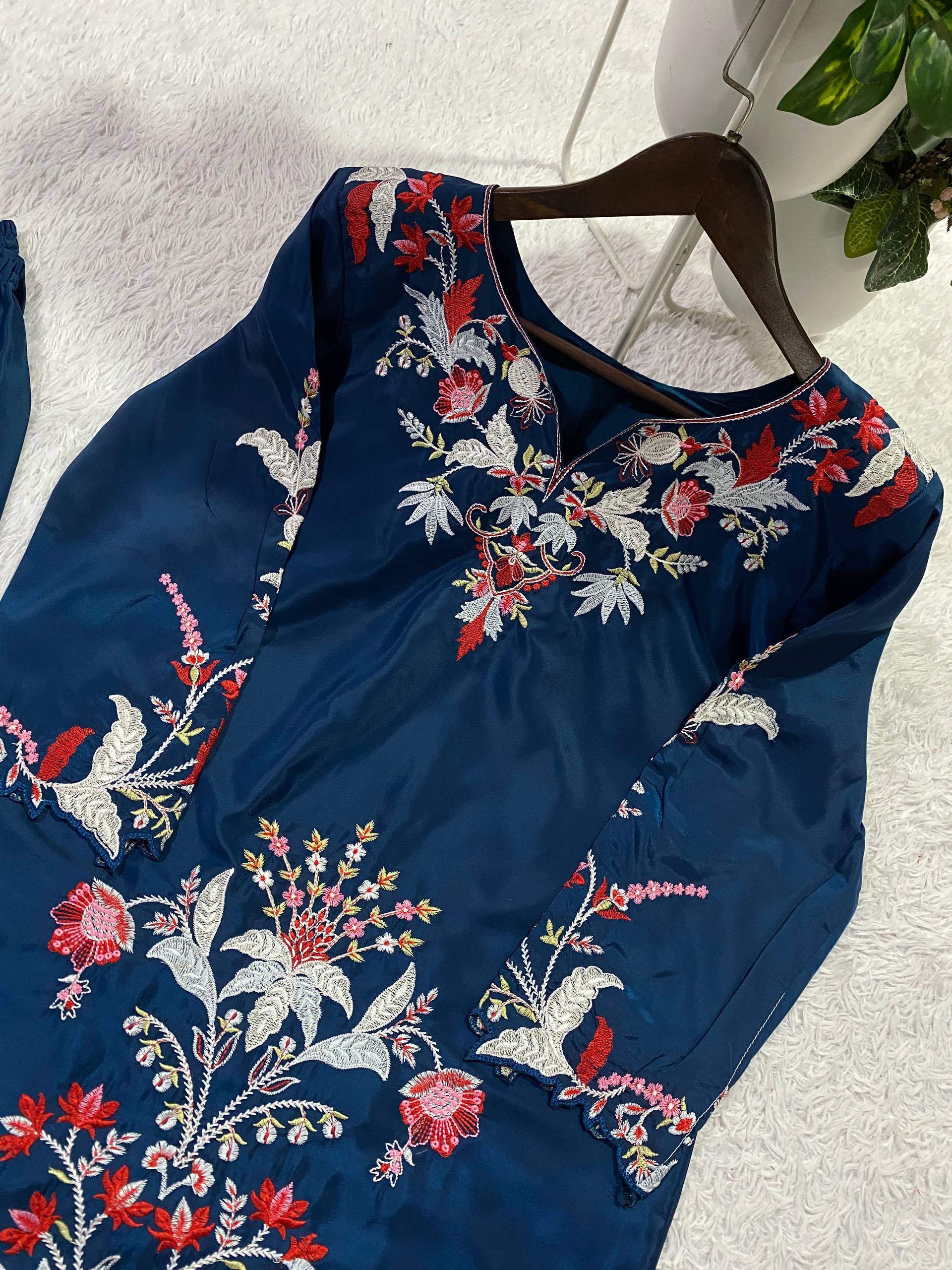 French Crepe Embroidered Palazzo Suit with Designer Cut Work