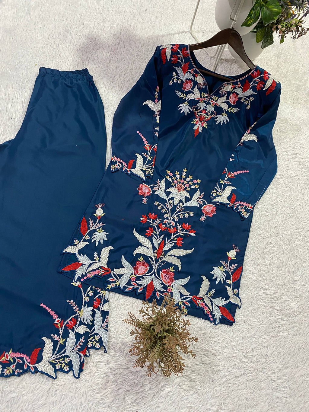 French Crepe Embroidered Palazzo Suit with Designer Cut Work