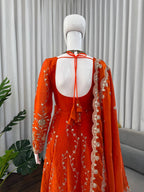 Noor Elara Designer Fendy Silk Thread & Sequins Embroidered Anarkali Suit Set with Pants