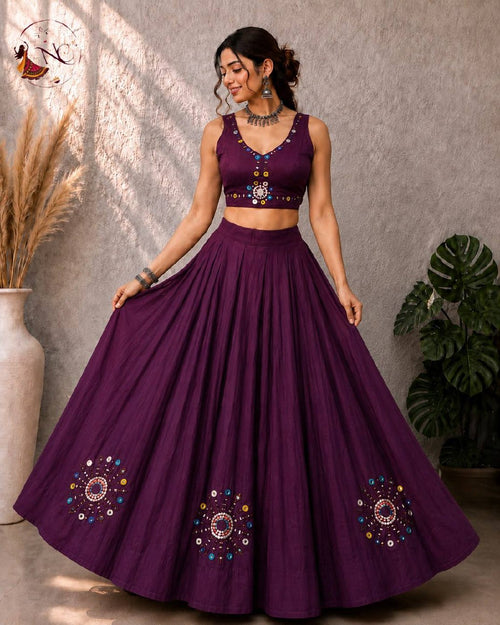 Aabha Roman Silk Lehenga Choli with Mirror & Hand Work