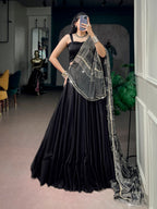 Elegant Moonga Silk Lehenga Choli with Printed Satin Dupatta