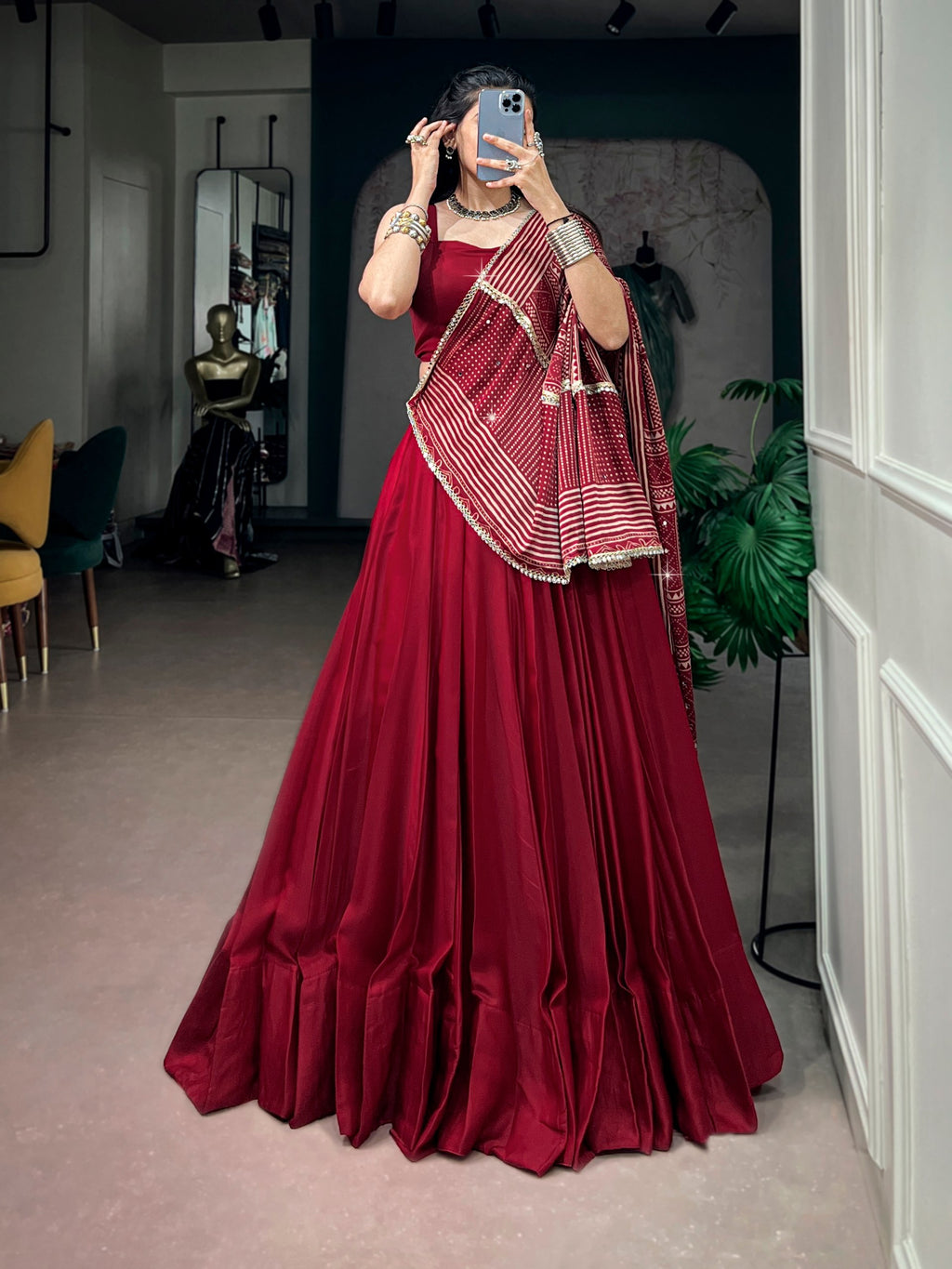 Elegant Moonga Silk Lehenga Choli with Printed Satin Dupatta