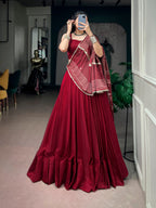 Elegant Moonga Silk Lehenga Choli with Printed Satin Dupatta