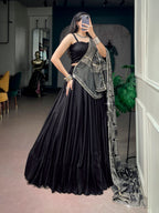 Elegant Moonga Silk Lehenga Choli with Printed Satin Dupatta