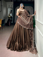 Elegant Moonga Silk Lehenga Choli with Printed Satin Dupatta