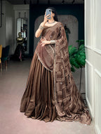 Elegant Moonga Silk Lehenga Choli with Printed Satin Dupatta